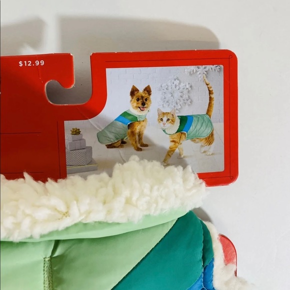 Wondershop Dog Puffer Jacket Aqua V Stripe Sherpa Lined Cat Vest XS 10 Lbs - Picture 3 of 6